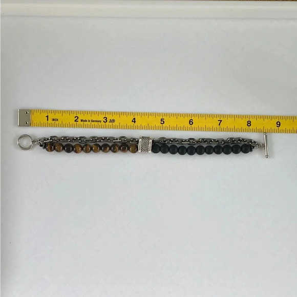 Men’s Tiger Eye Volcanic Rock Gunmetal Chain Bracelet NEW - Picture 2 of 3